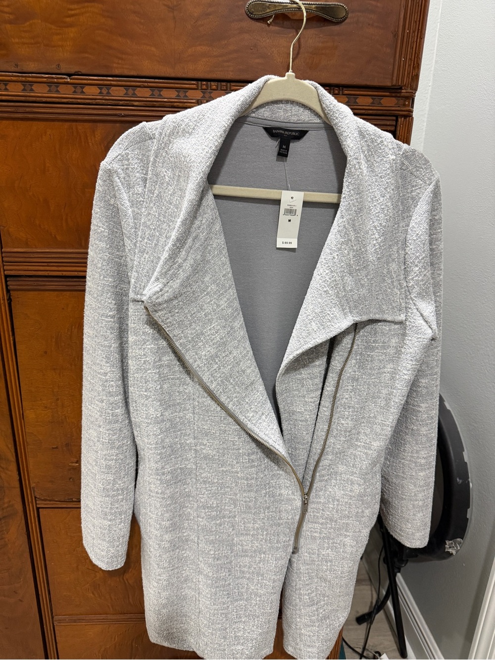 Banana Republic Light Gray Asymmetrical Zip Trench Coat - Picture 2 of 4
